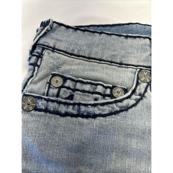 True Religion Ricky Super T Fray Relaxed Straight Shorts Men SZ 32 Light Demin - Picture 4 of 11